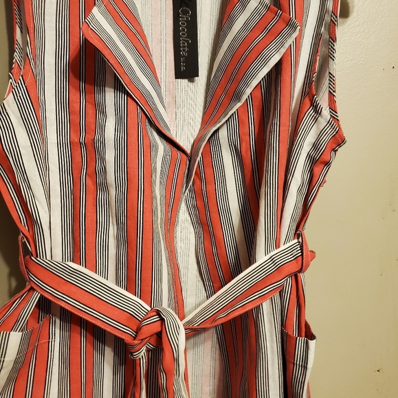Nwt -Mauve or Beige Long Striped Vest with belt - Picture 11 of 12